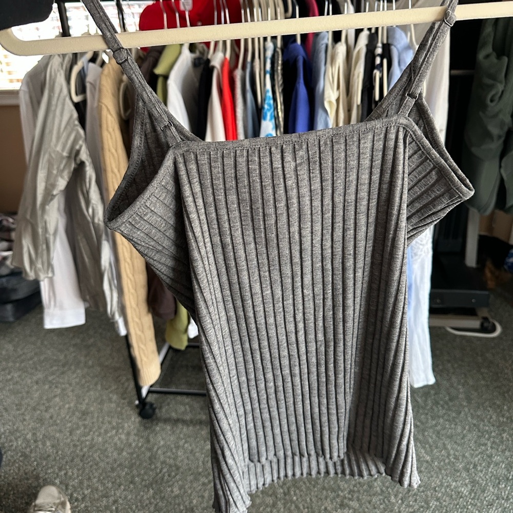 LOFT Charcoal Ribbed Sleeveless Top - Picture 2 of 4